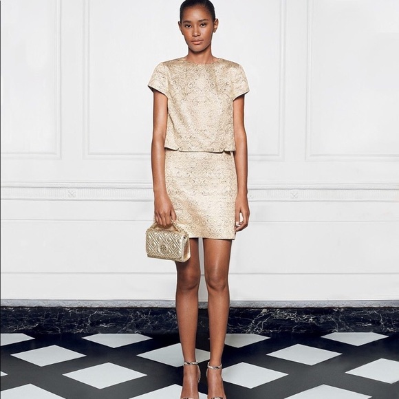 Tory Burch Dresses & Skirts - TORY BURCH Gold Brocade faux two piece dress